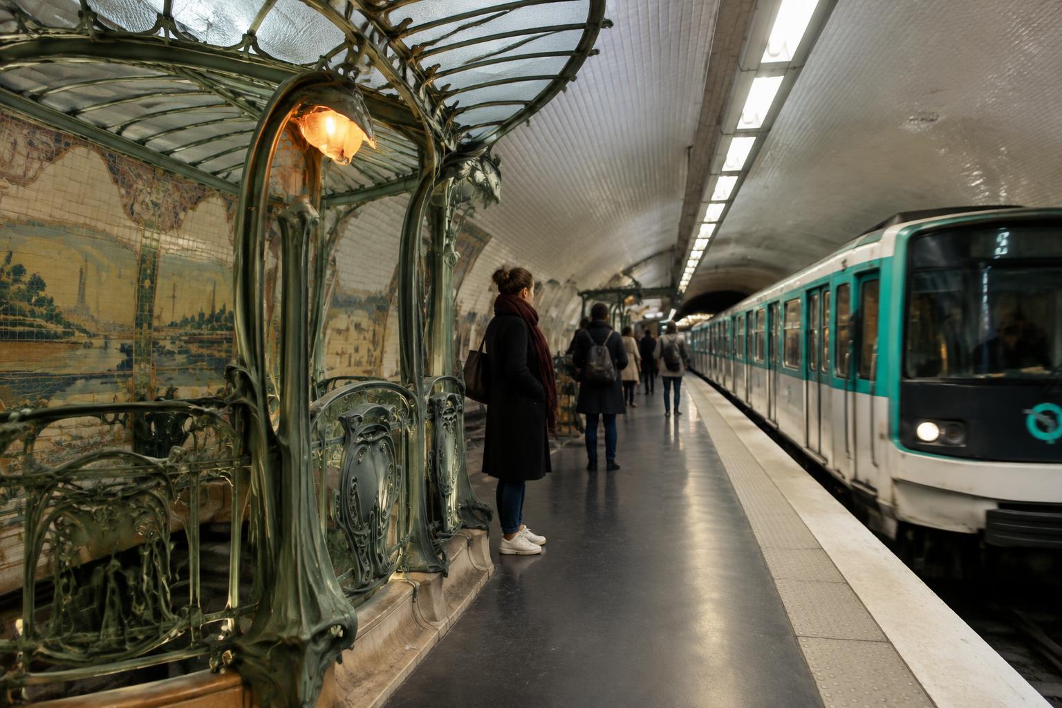 Classic Art Nouveau Métro entrance sign in Paris